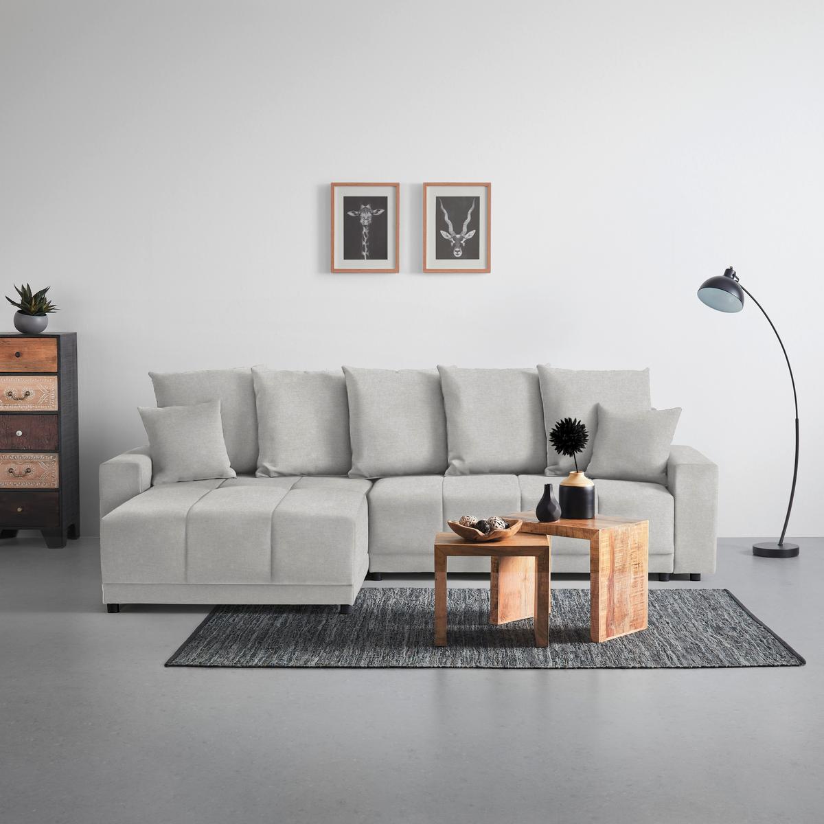 Rohová sedačka ALATRI, oboustr.,světle šedá,s polšt. - černá/zelená, Moderní, textil/plast (289/90/176cm) - Based