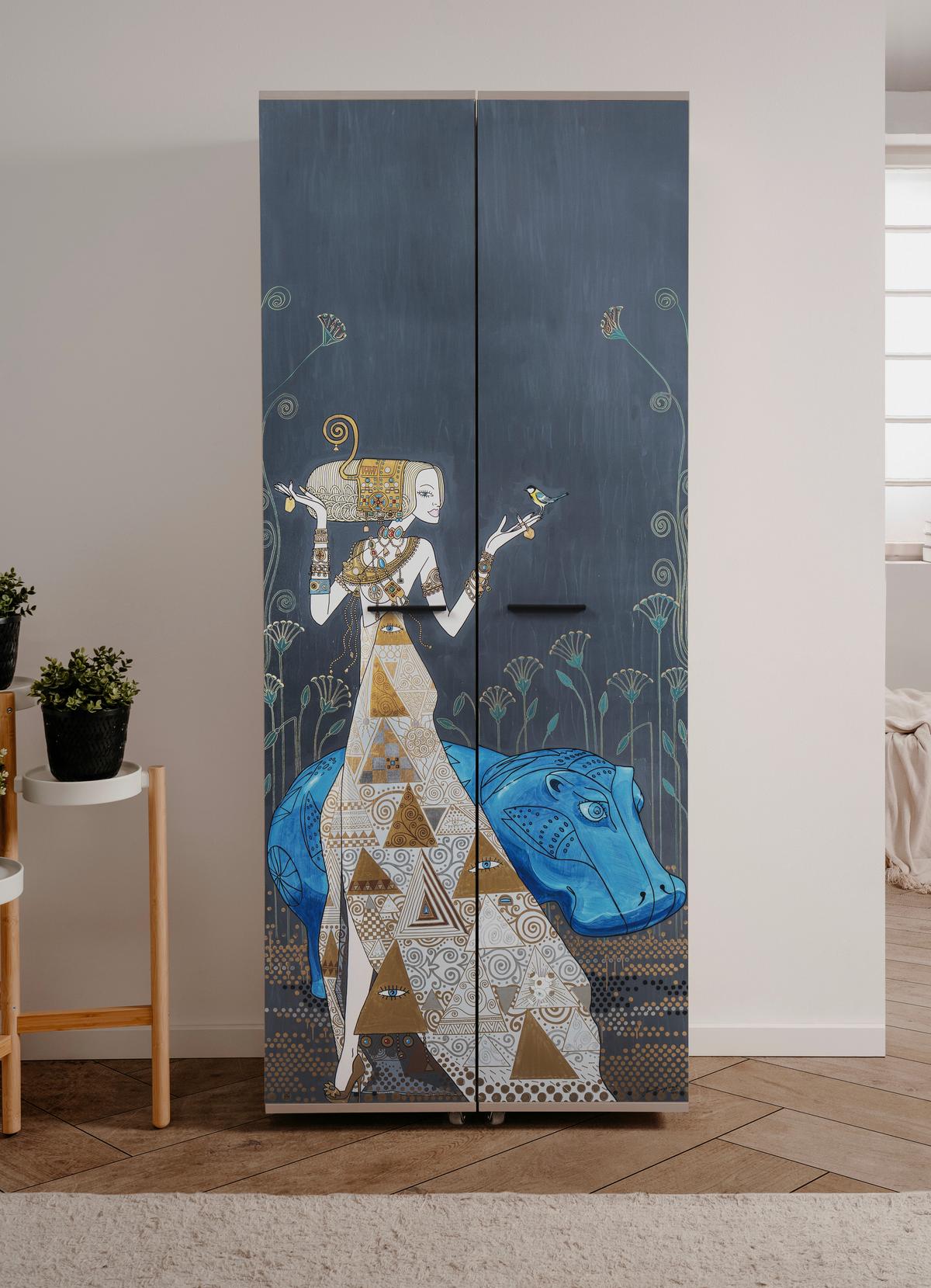 Schuhschrank Hippo Multicolor B: 74cm - Multicolor/Schwarz, Design, Holzwerkstoff (74/181,5/34cm) - MID.YOU