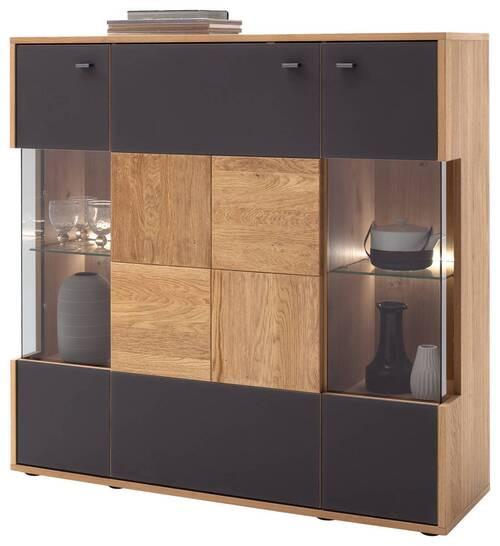 Highboard Echtholz B: 124 Cm Valencia Anthrazit/eiche - Eiche Bianco/Anthrazit, Design, Glas/Holz (124/120/37cm) - MID.YOU