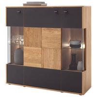 Highboard Echtholz B: 124 Cm Valencia Anthrazit/eiche - Eiche Bianco/Anthrazit, Design, Glas/Holz (124/120/37cm) - MID.YOU