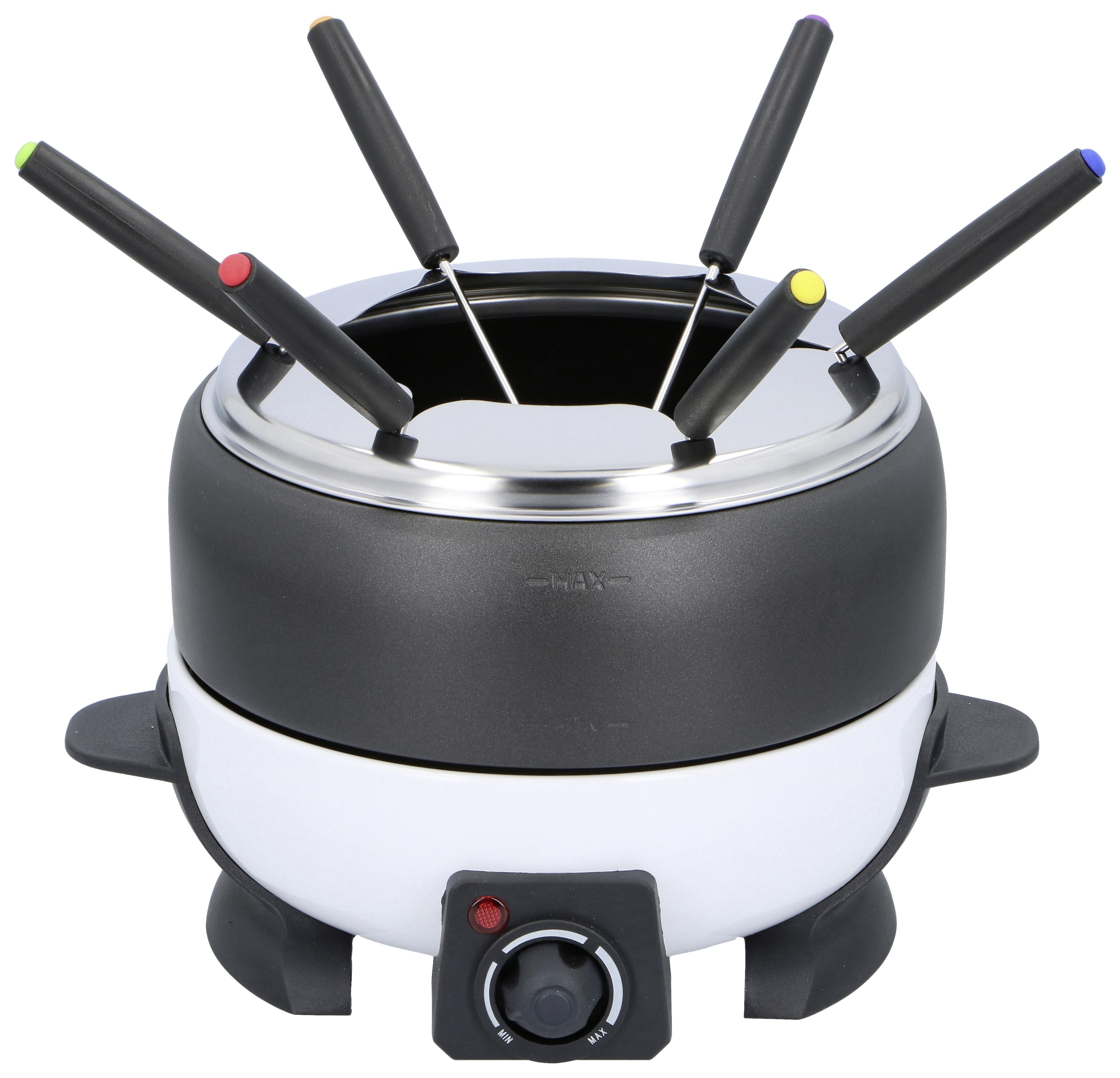 Elektro-fondue-set 6 Gabeln Kunststoff Mit Spritzschutz - Schwarz/Weiß, Basics, Kunststoff (22,5/16,7/25,6cm)
