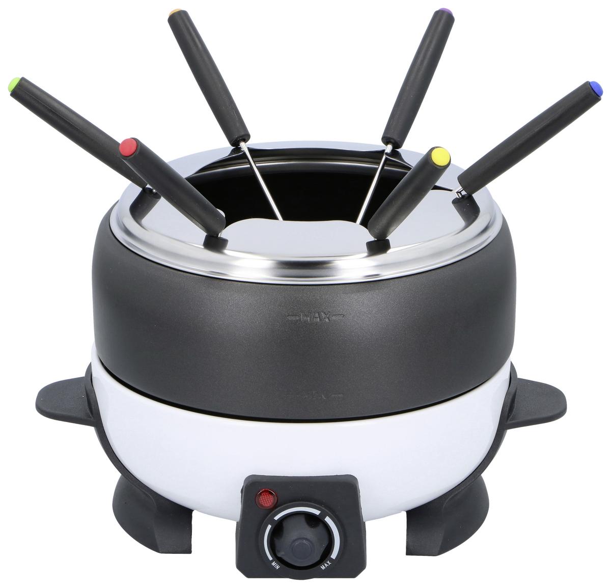 Elektro-Fondue-Set 6 Gabeln Kunststoff mit Spritzschutz - Schwarz/Weiß, Basics, Kunststoff (22,5/16,7/25,6cm)