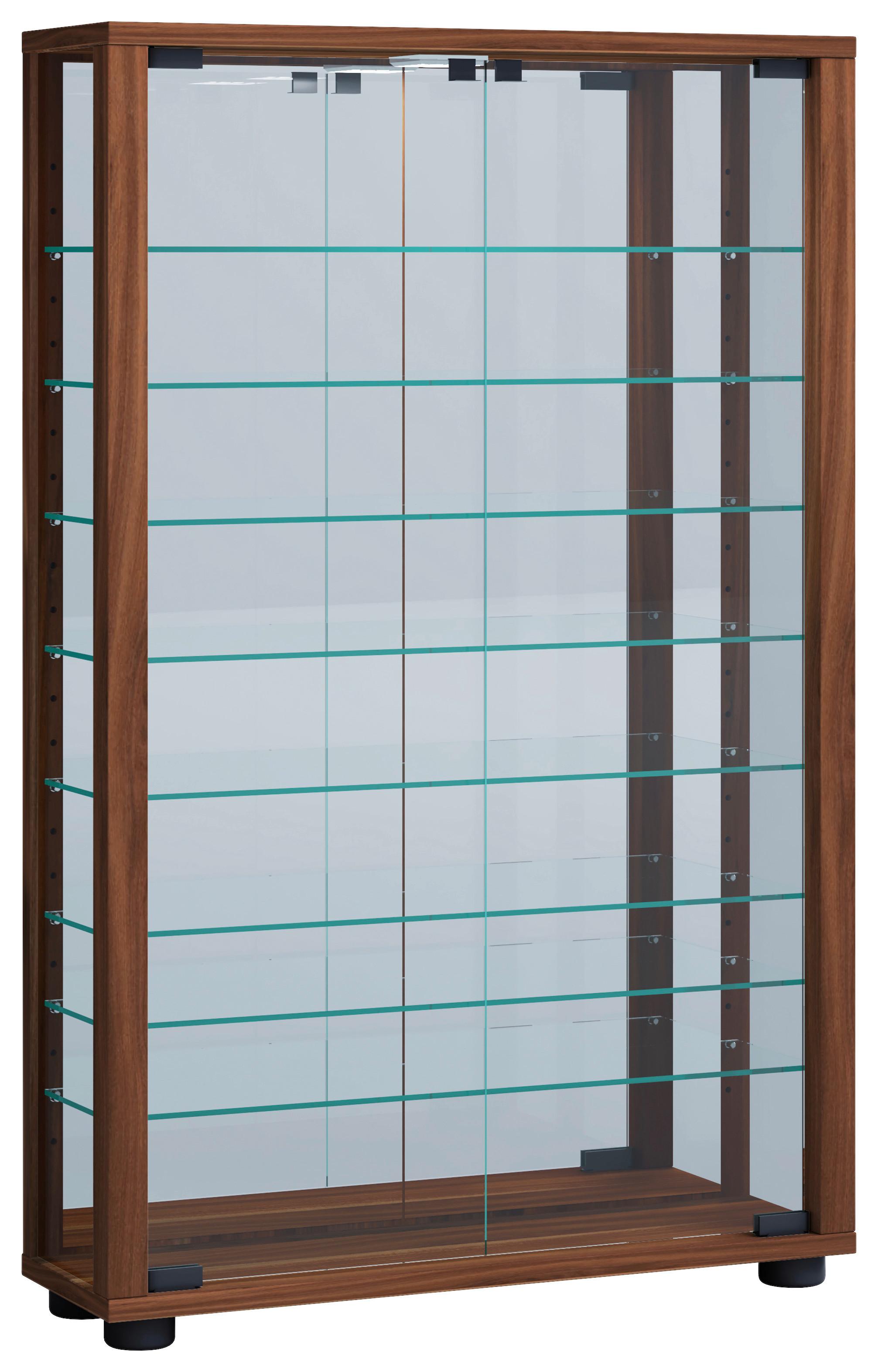 Vitrin Lumo - diófa színű, Modern, faalapú anyag/üveg (59/91,3/18cm) - MID.YOU