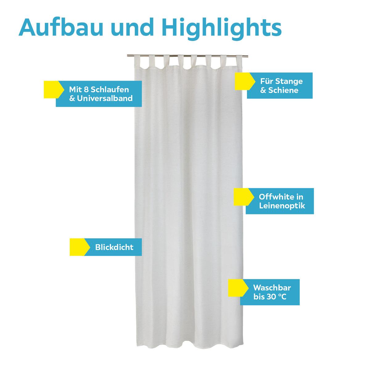 Vorhang mit Schlaufen und Band Lena 135x255 cm Offwhite - Naturfarben, MODERN, Textil (135/255cm) - Luca Bessoni