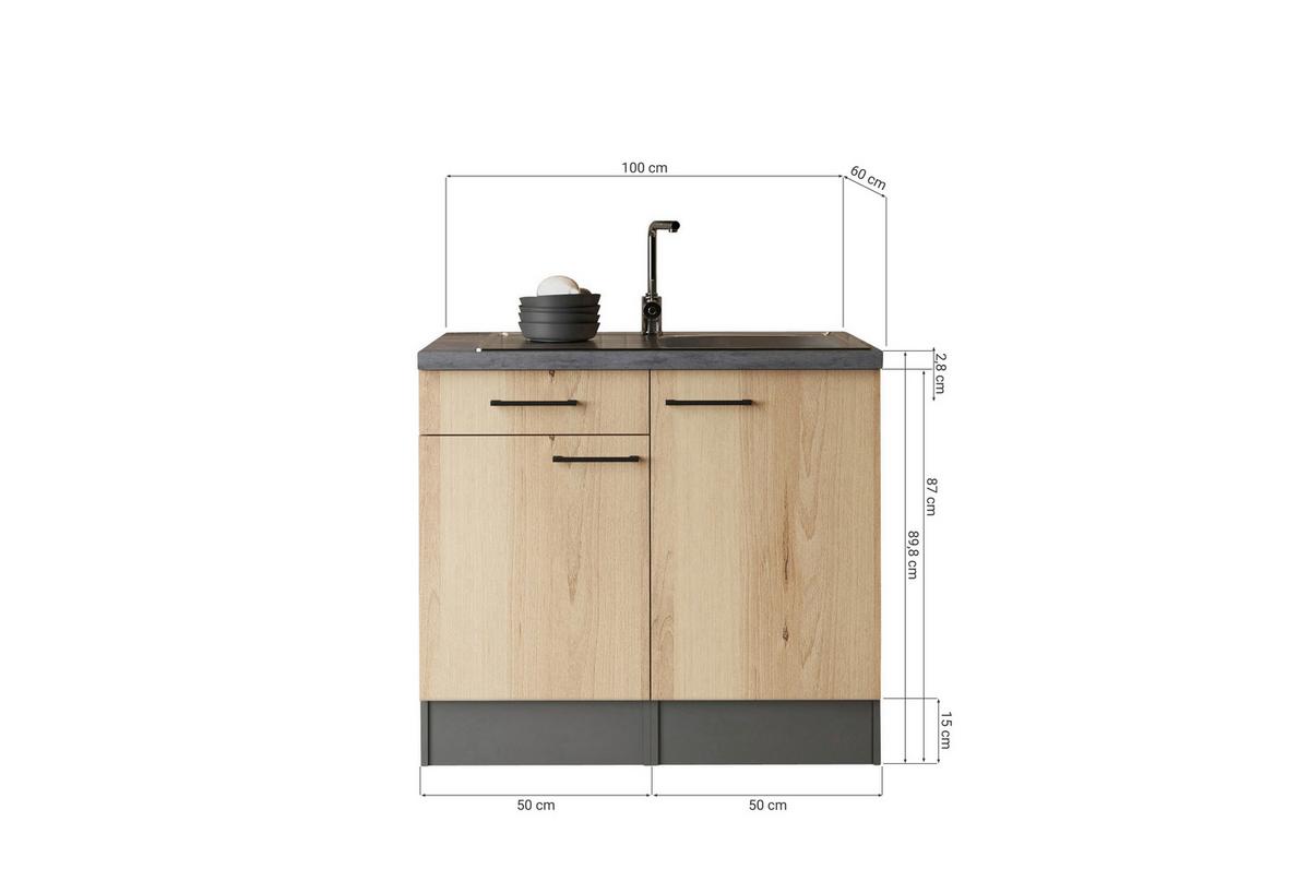 MINIKÜCHE Oliver, Grau B: 100 cm - Grau, Trend, Holzwerkstoff (100cm) - Respekta