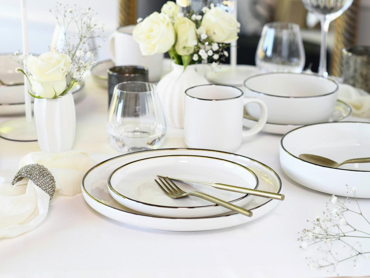 Kombiservice, 30-Teilig für 6 Personen, Steinzeug - Goldfarben/Creme, Basics, Keramik - Creatable