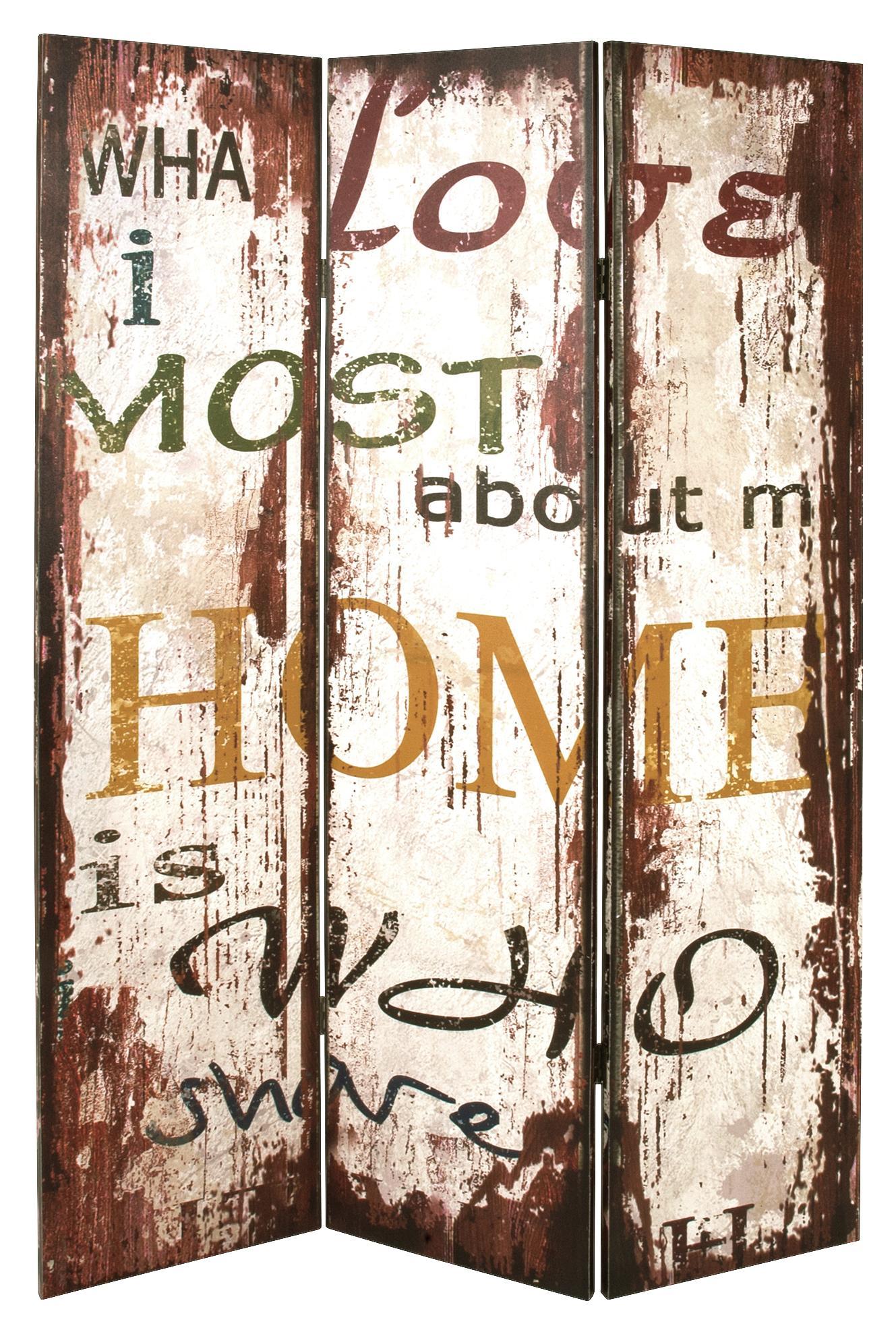 Paravent Jasmin B: 120 cm Schrift - Multicolor, MODERN, Holz/Textil (120/180/3cm)