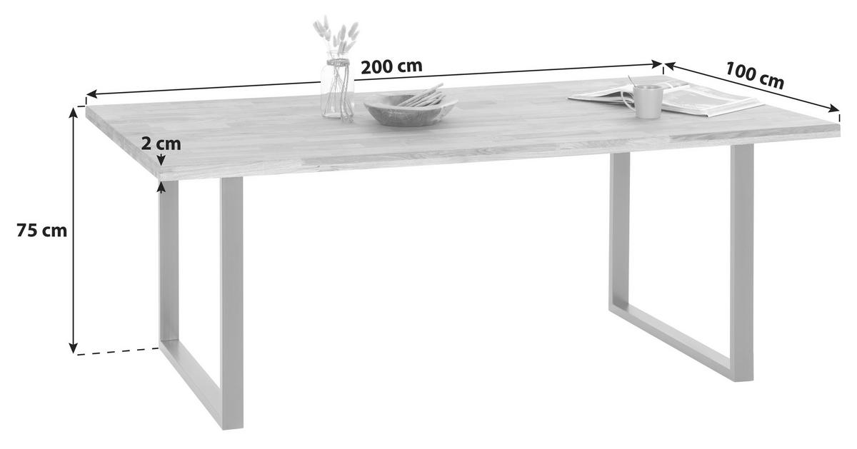 Esstisch mit Massivholz-Platte Barbara 200x100 cm Eiche - Eichefarben/Schwarz, MODERN, Holzwerkstoff/Metall (200/75/100cm)