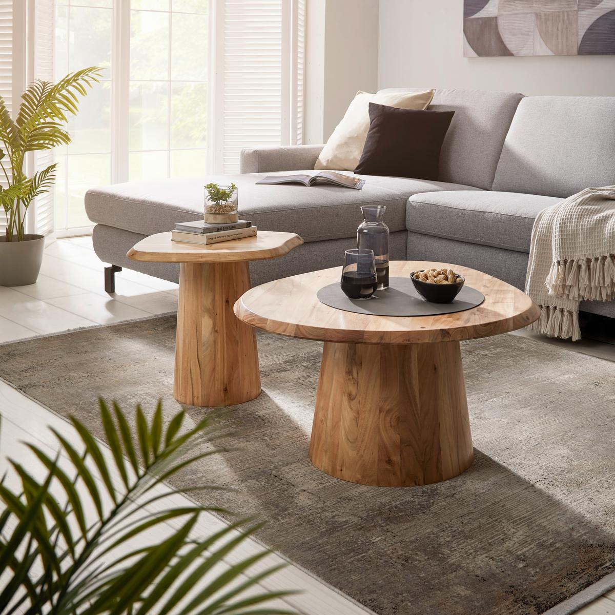 Sada konferečních stolků TREE akácie masiv - barvy akácie, Moderní, dřevo (80/55/40/45/80/55cm) - Premium Living