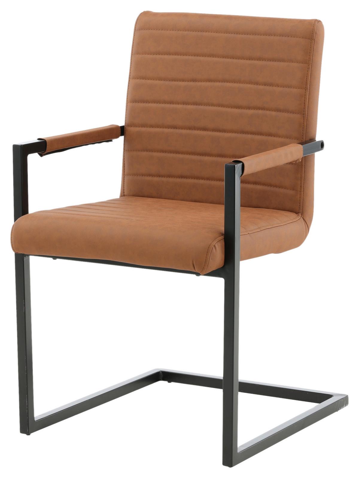Armlehnstuhl Art Braun/ Schwarz Gepolstert 2er-Set - Schwarz/Braun, Design, Textil/Metall (54/88/63cm) - Livetastic