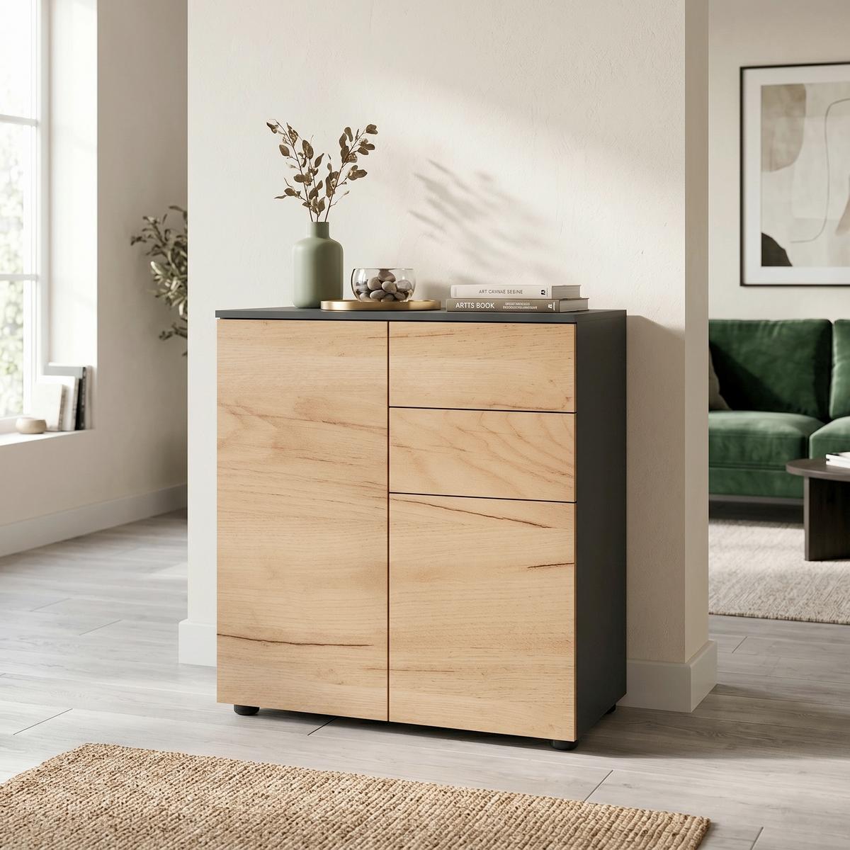 Kommode Dalrosa Anthrazit/Honigeiche Dekor - Honigeiche/Anthrazit, MODERN, Holzwerkstoff (70/77/39cm) - MID.YOU