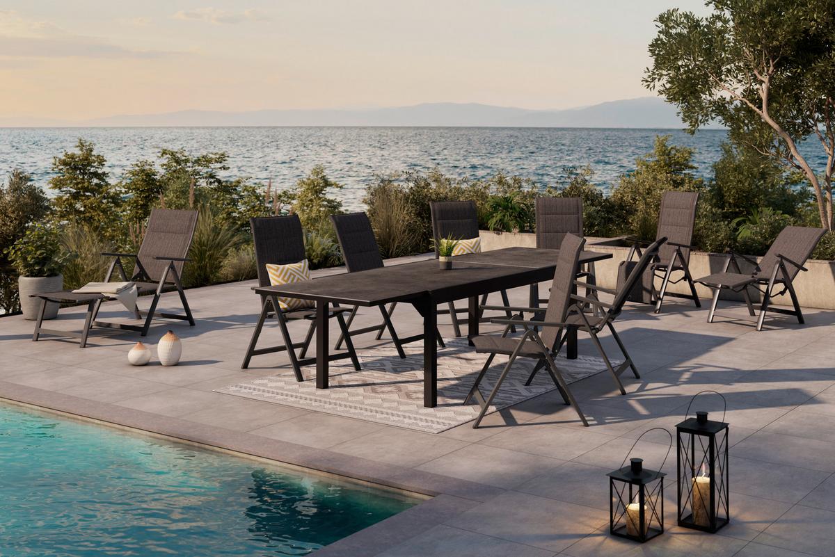 Gartensessel Klappbar Verena Aluminium, Textil - Dunkelgrau, MODERN, Textil/Metall (57/113/68cm) - Beldano