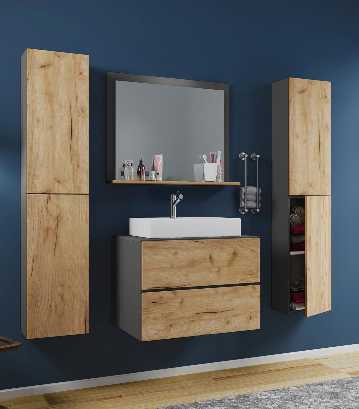 Badmöbel-Set 5-Tlg. Lendas B: 127cm Anthrazit/Eiche Dekor - Honigeiche/Anthrazit, MODERN, Keramik/Holzwerkstoff (127cm) - MID.YOU