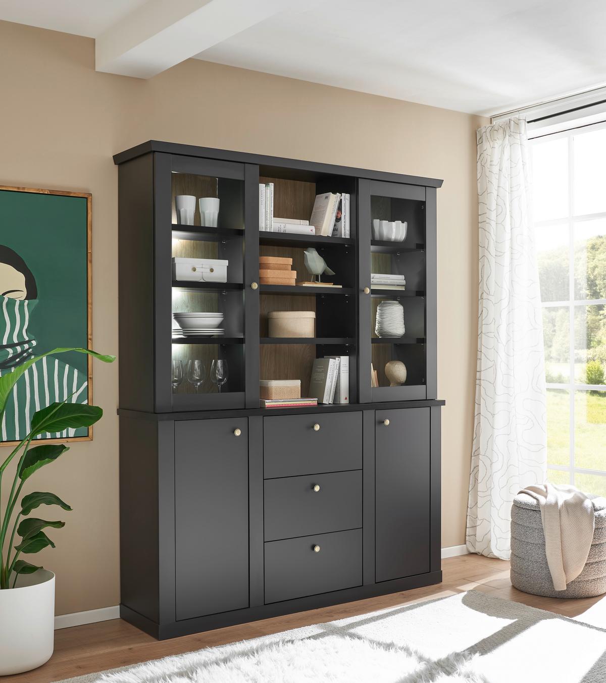 Buffet Lincoln Schwarz/Eichefarben B: 158cm - Eichefarben/Schwarz, Design, Holzwerkstoff (158/201/42cm) - MID.YOU