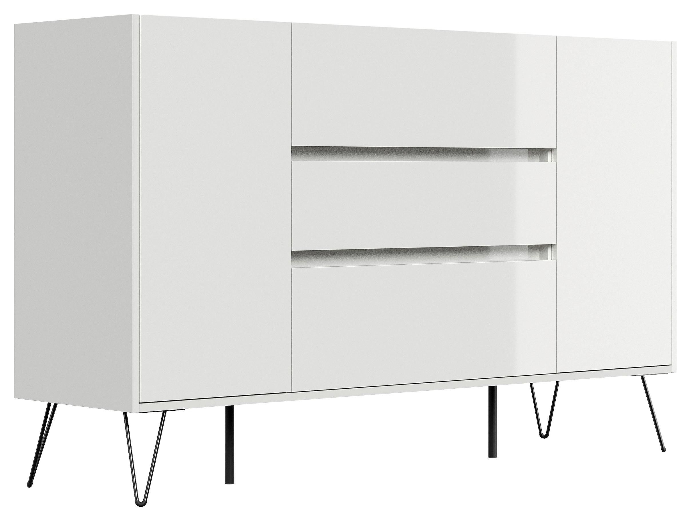 Sideboard Posseik Industrial Weiß B: 155 Cm - Weiß Hochglanz/Schwarz, Design, Holzwerkstoff (155/93,6/42cm) - P & B