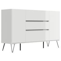 Sideboard Posseik Industrial Weiß B: 155 Cm - Weiß Hochglanz/Schwarz, Design, Holzwerkstoff (155/93,6/42cm) - P & B