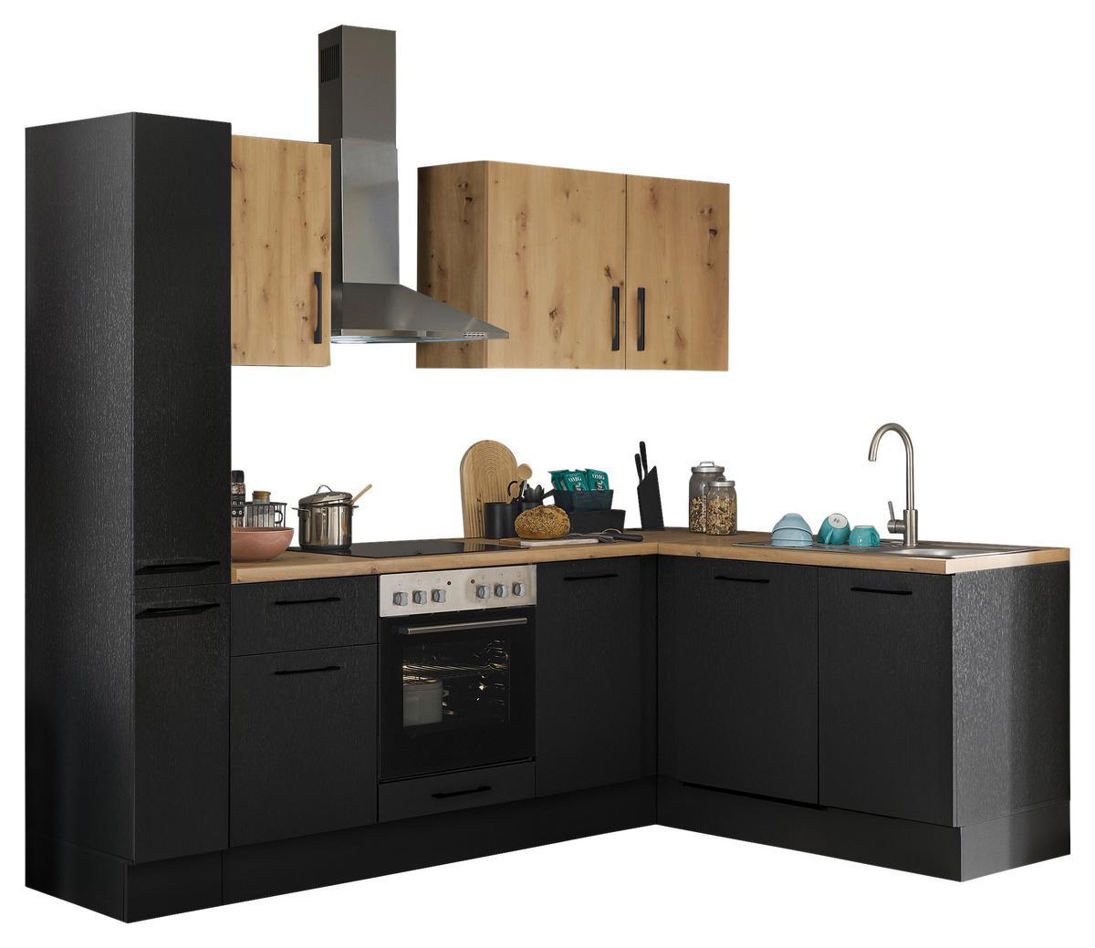 Eckküche Turin Schwarz/Eiche Dekor 250x175 cm - Schwarz/Eiche Artisan, Basics, Holzwerkstoff (250/175cm) - MID.YOU