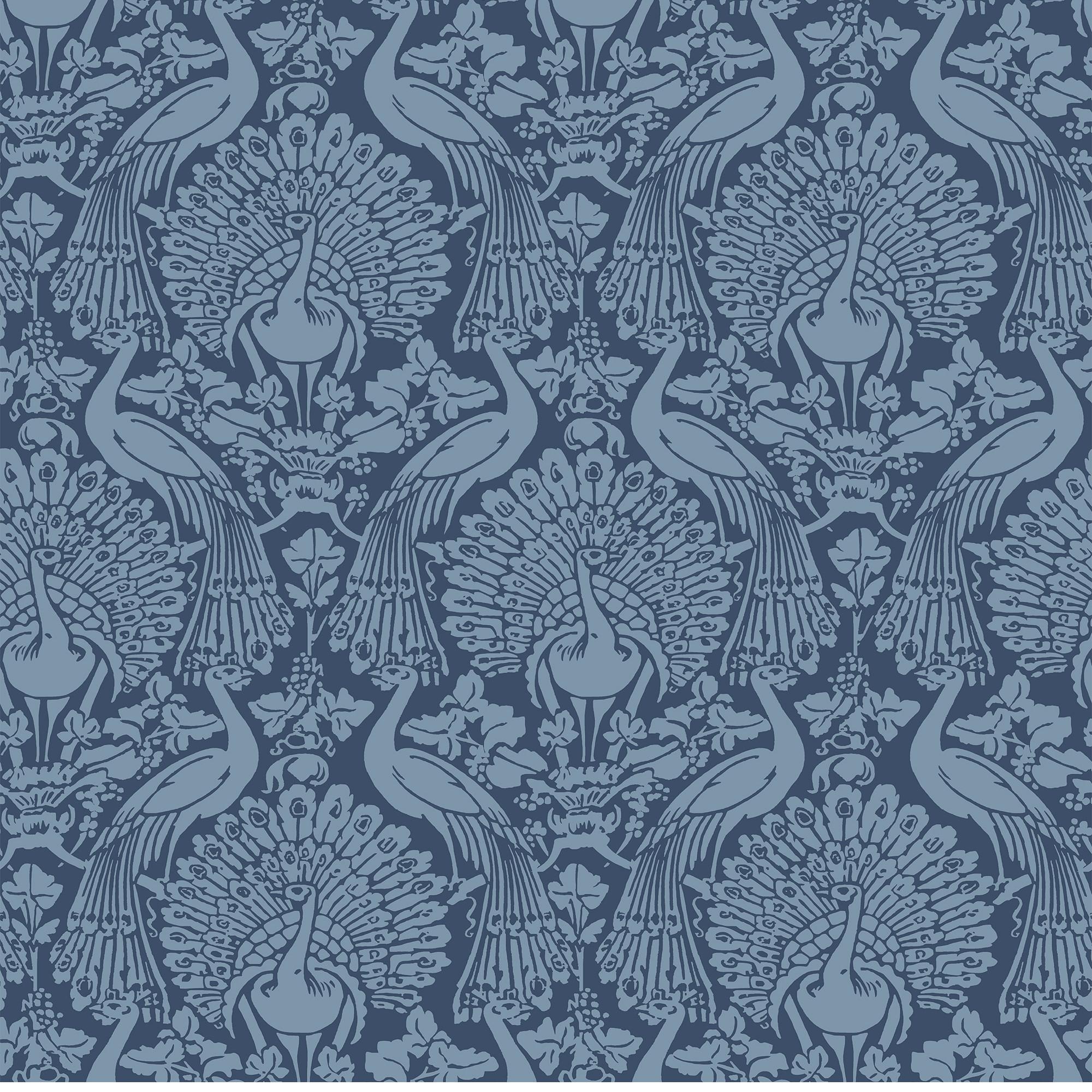 Vliestapete Peacock Damask - Blau, Basics, Papier/Kunststoff (52/1000cm)