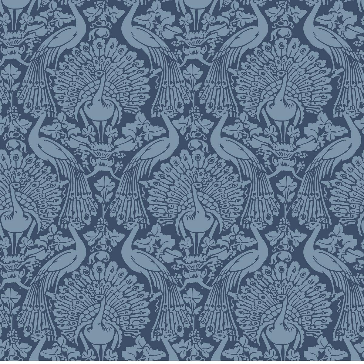 Vliestapete Peacock Damask - Blau, Basics, Papier/Kunststoff (52/1000cm)