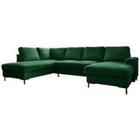 Sedačka LEONIE U, ľavá, smargdovozelený menčester - čierna/smaragdovozelená, Design, kov/drevo (197/303/148cm)