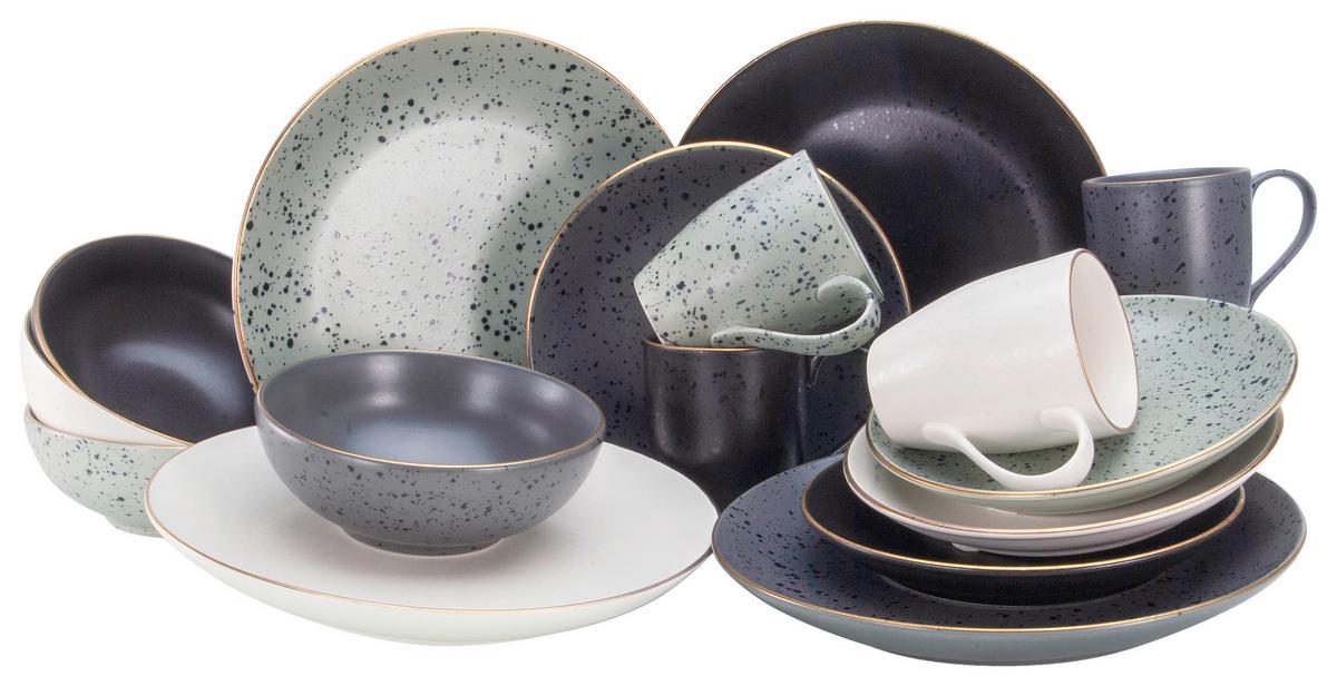 Kombiservice Keramik 4 Personen Geschirr Set - Anthrazit/Goldfarben, Trend, Keramik - Creatable