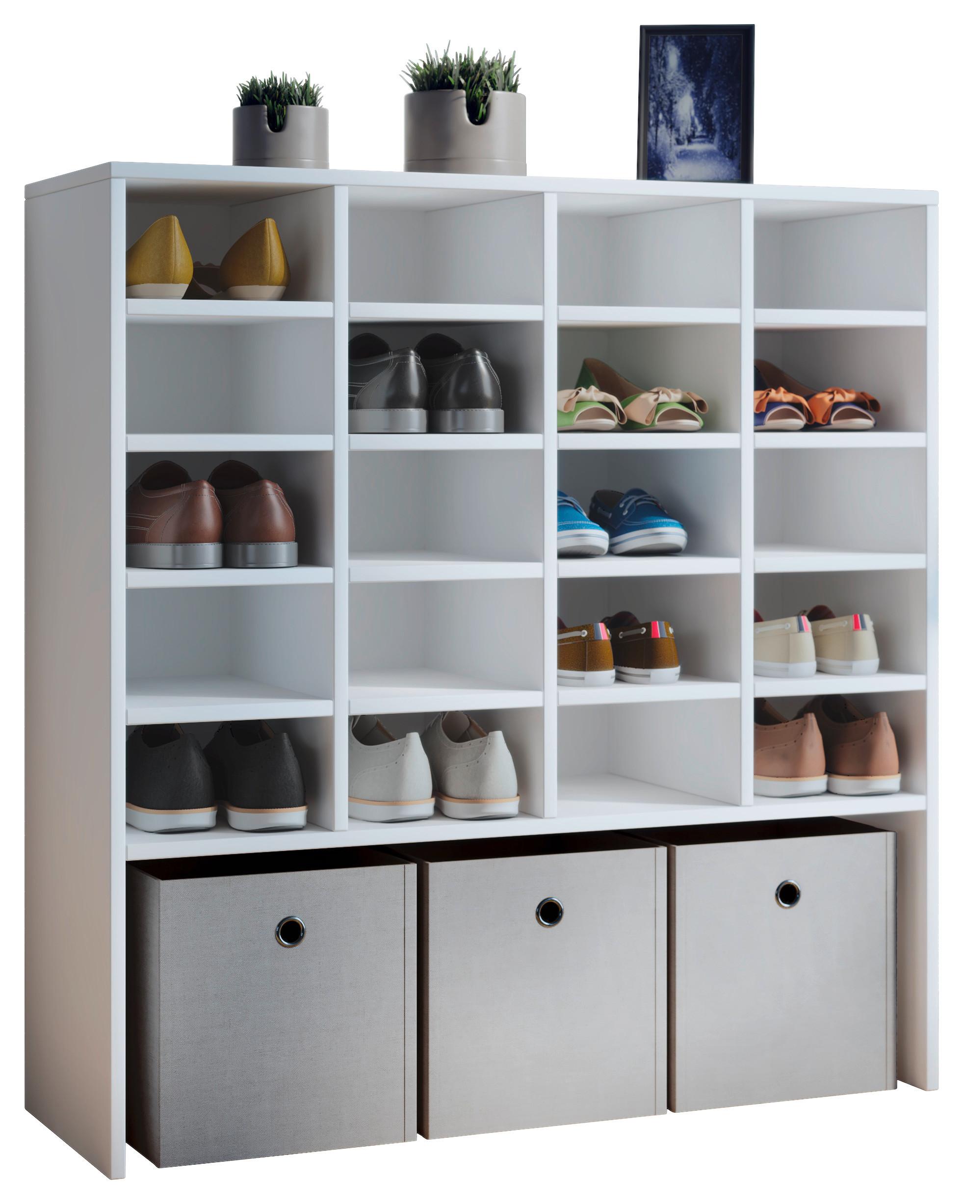 Schuhschrank Hinsol XL Weiß Dekor für 20 Paare B: 92 cm - Weiß, KONVENTIONELL, Holzwerkstoff (92/99/33cm) - MID.YOU