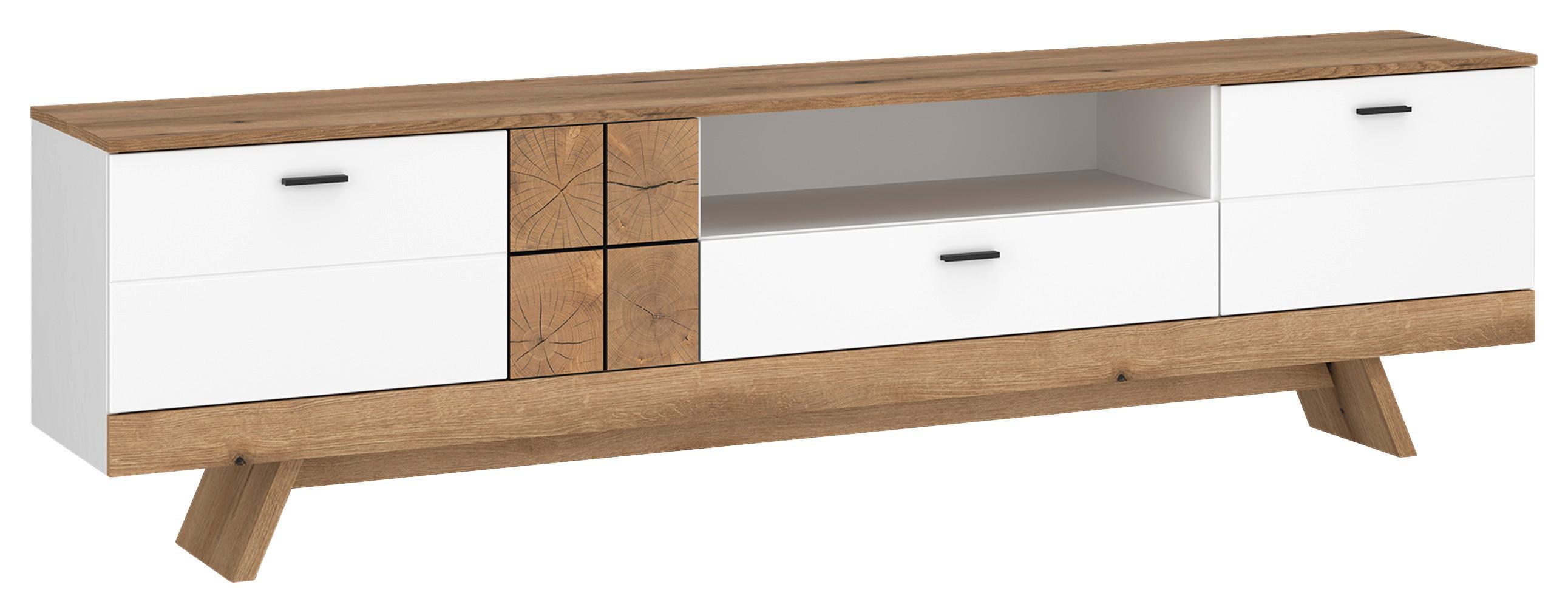 Tv-element Oreta B: 216 Cm Weiß Hochglanz/eichefarben - Eichefarben/Weiß Hochglanz, MODERN, Holzwerkstoff (216/61,7/45cm)