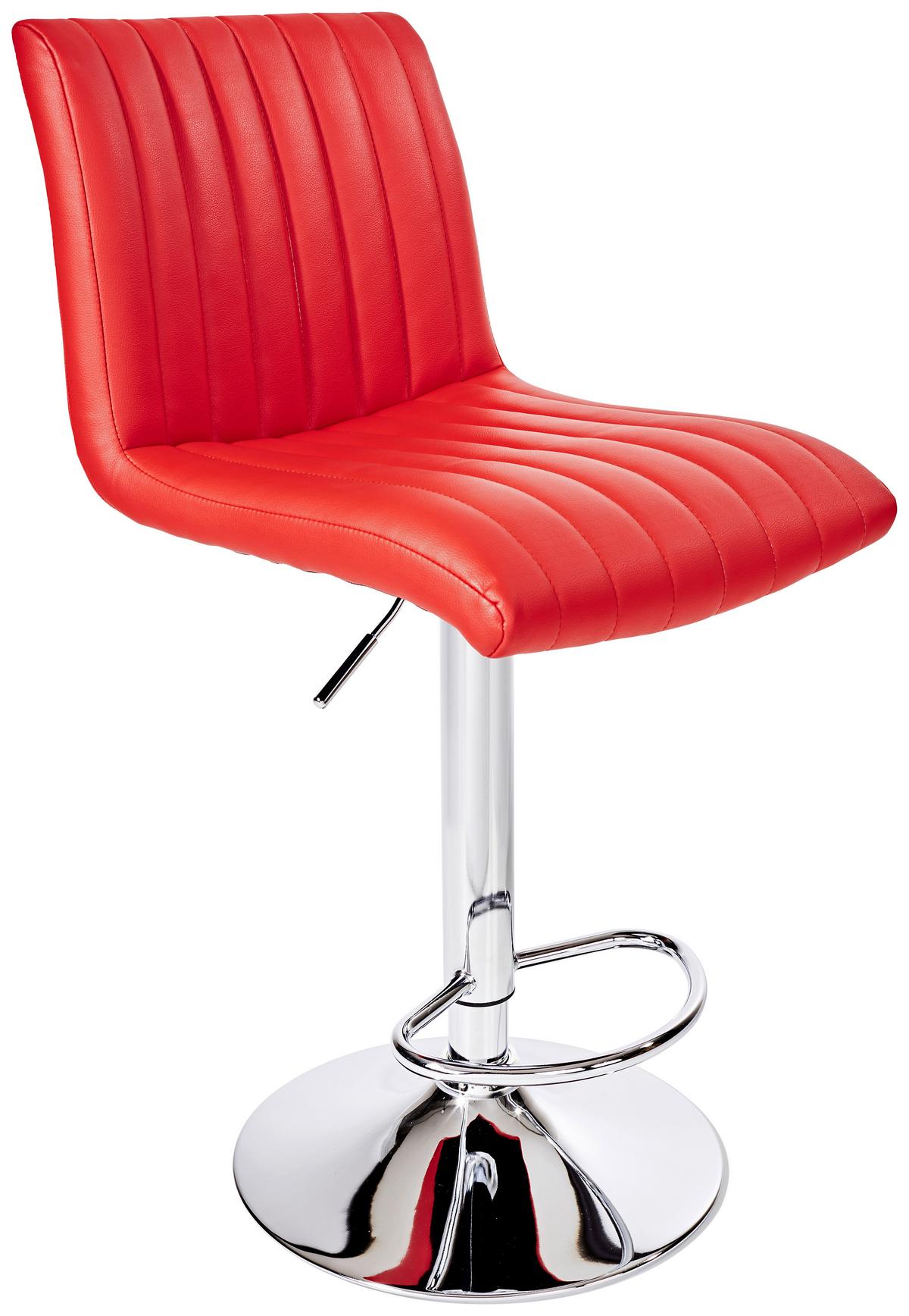 Barhocker Party Rot/Chrom höhenverstellbar mit Lehne - Chromfarben/Rot, MODERN, Textil/Metall (43/91-112/54cm) - MID.YOU