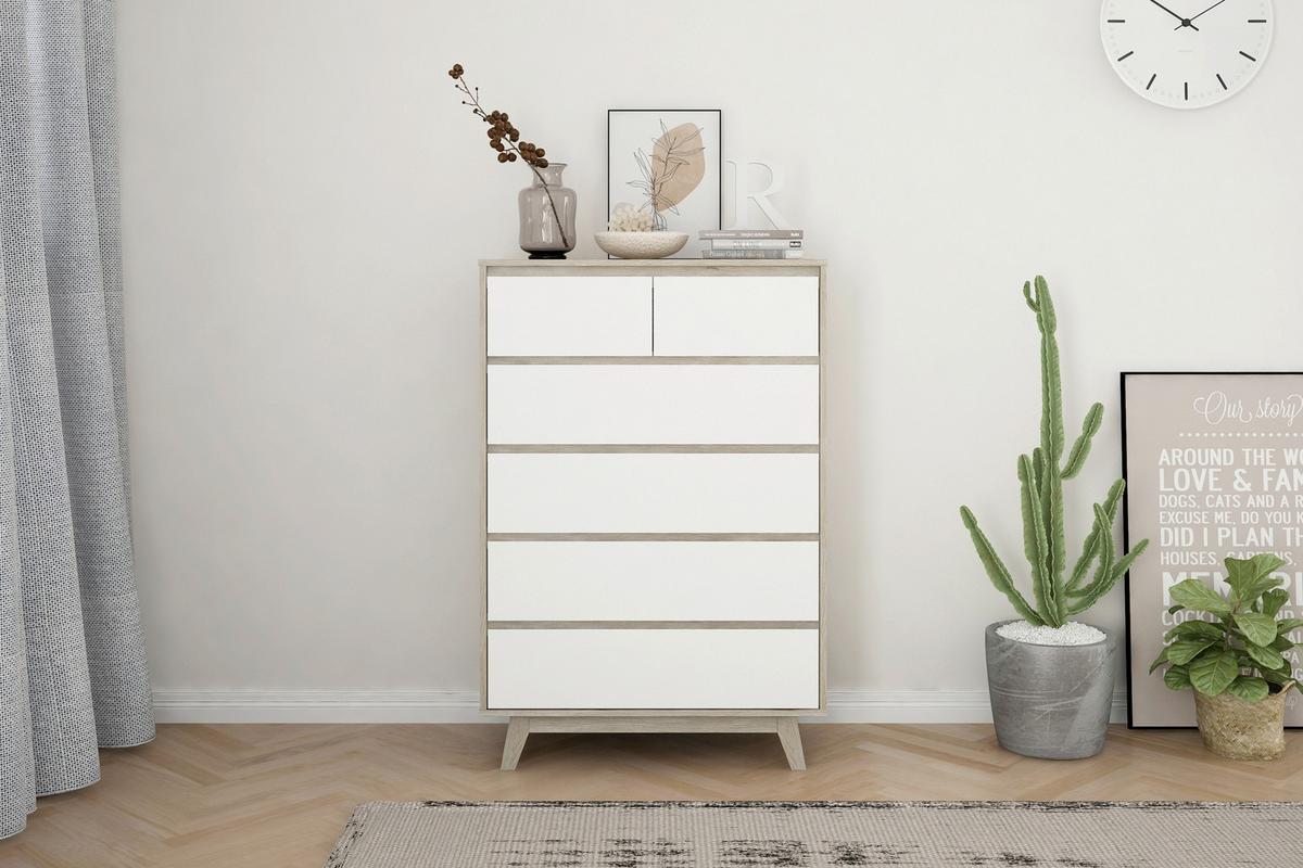 Kommode Weiß, Naturfarben B: 80cm - Naturfarben/Weiß, Design, Holzwerkstoff (80/118/40cm) - Livetastic