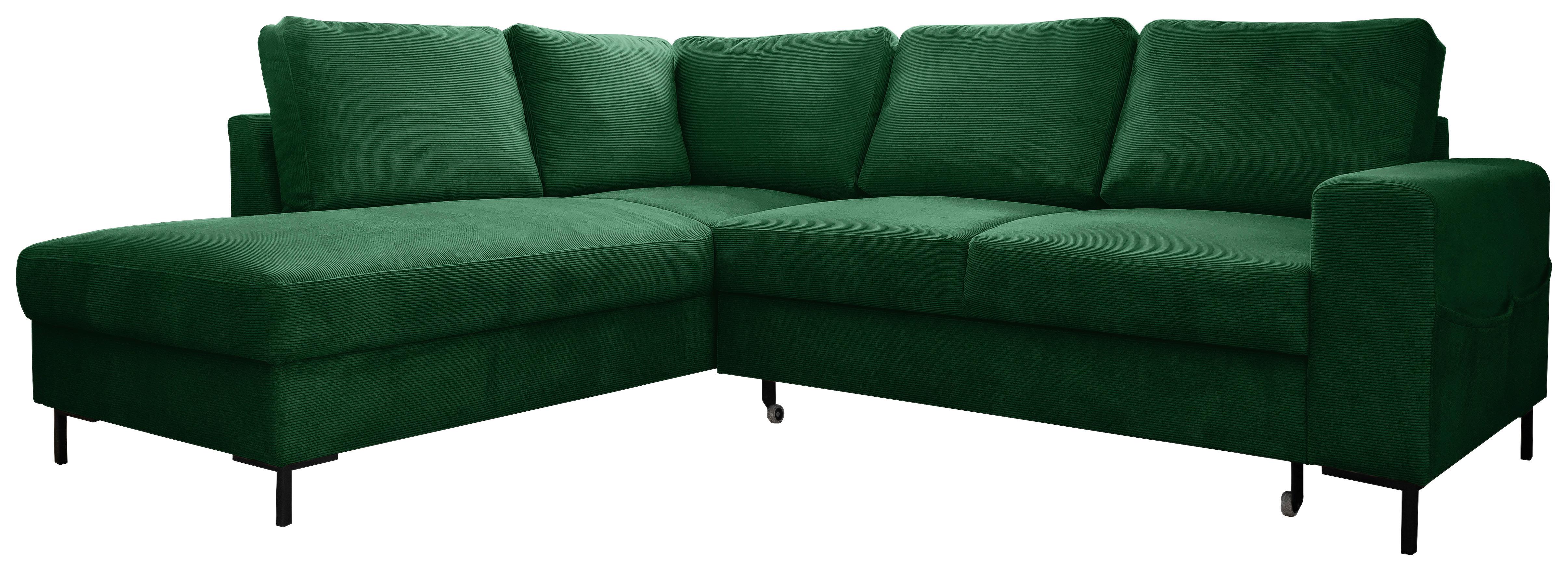 Sedačka LEONIE L, levá, smaragdově zelený manšestr - černá/smaragdově zelená, Design, kov/dřevo (197/237cm)