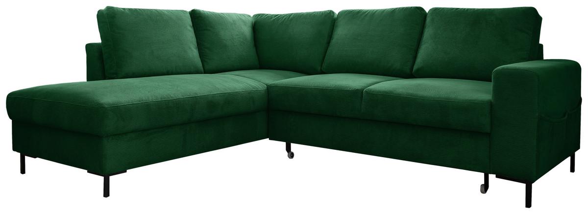 Sedačka LEONIE L, levá, smaragdově zelený manšestr - černá/smaragdově zelená, Design, kov/dřevo (197/237cm)