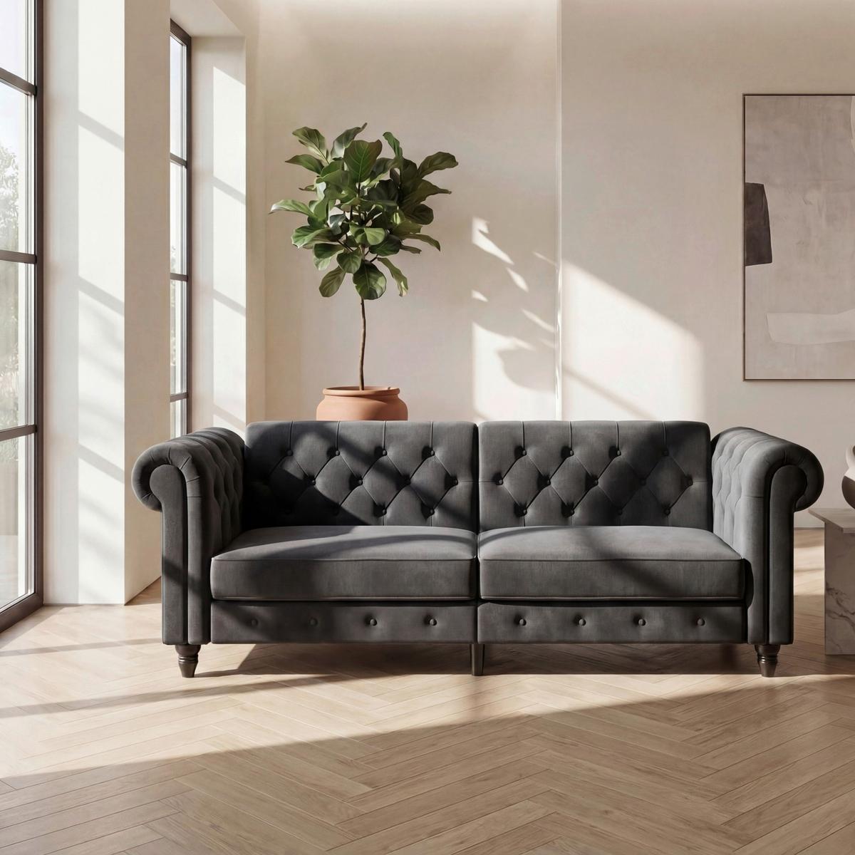Schlafsofa Firenze Anthrazit, mit Schlaffunktion - Anthrazit/Schwarz, Basics, Textil (236/83/87cm) - Livetastic