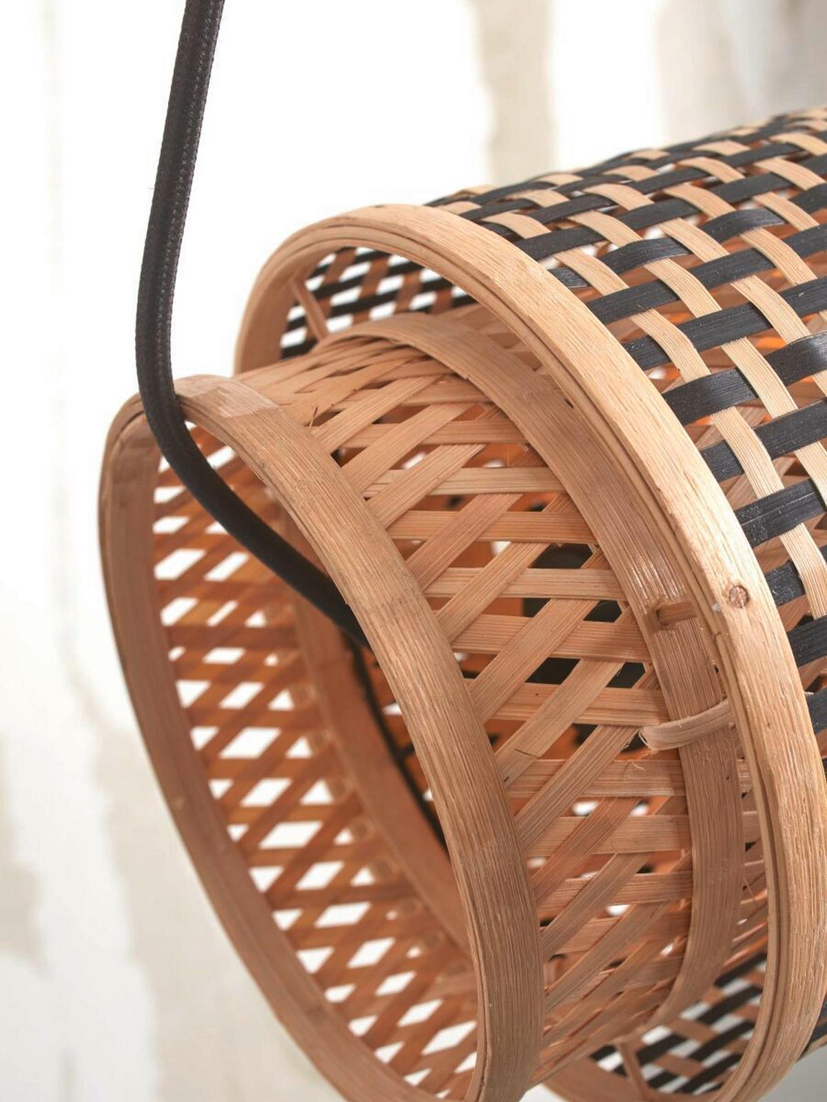 Hängeleuchte Bhutan/H85/Bn - Schwarz/Naturfarben, Trend, Holz (15/15/85cm) - Good & Mojo