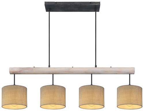 Hängeleuchte Roger H: 120 Cm 4-Flammig, Holz/textil - Schwarz/Grau, Natur, Holz/Textil (102/18/120cm) - Globo