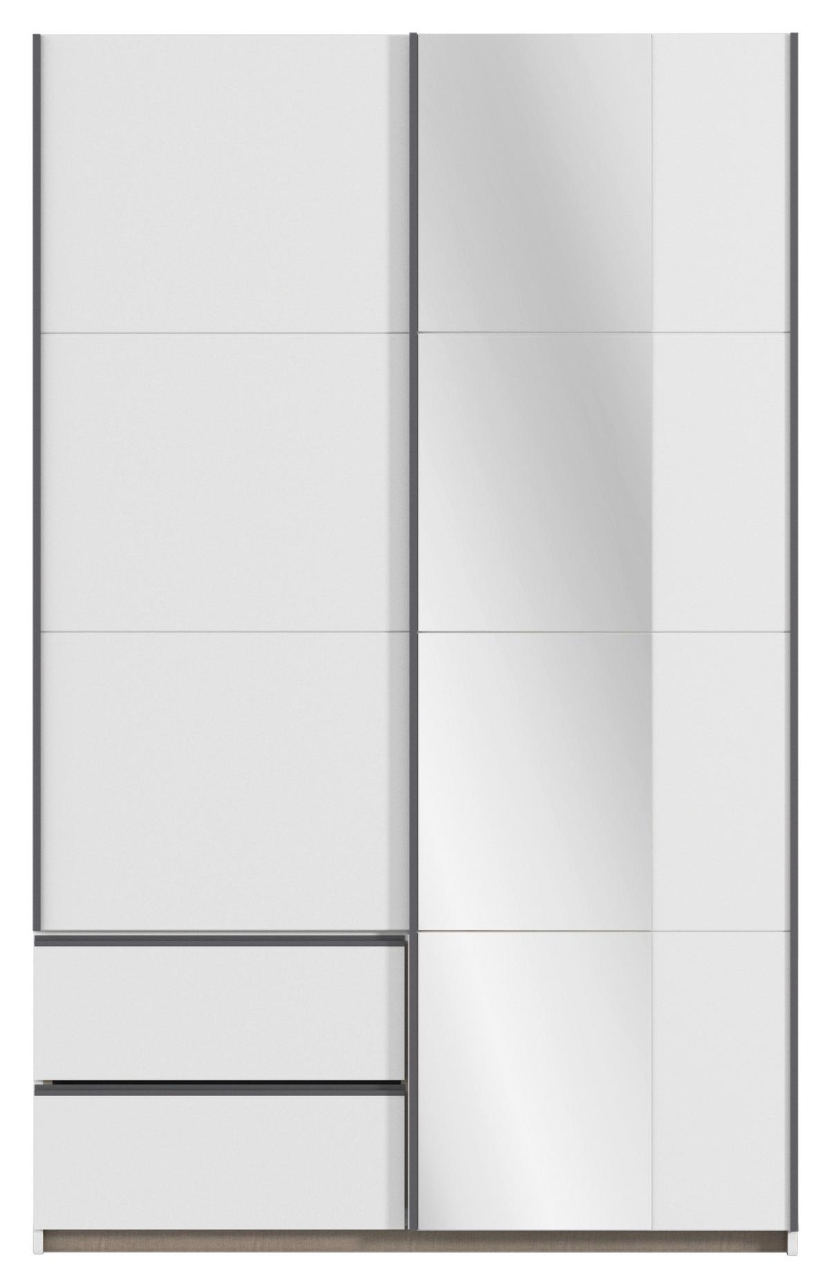 Schwebetürenschrank Stoke Weiß Metallic inkl.spiegel B:131cm - Weiß, MODERN, Holzwerkstoff (131/210/59cm) - Rauch Möbel