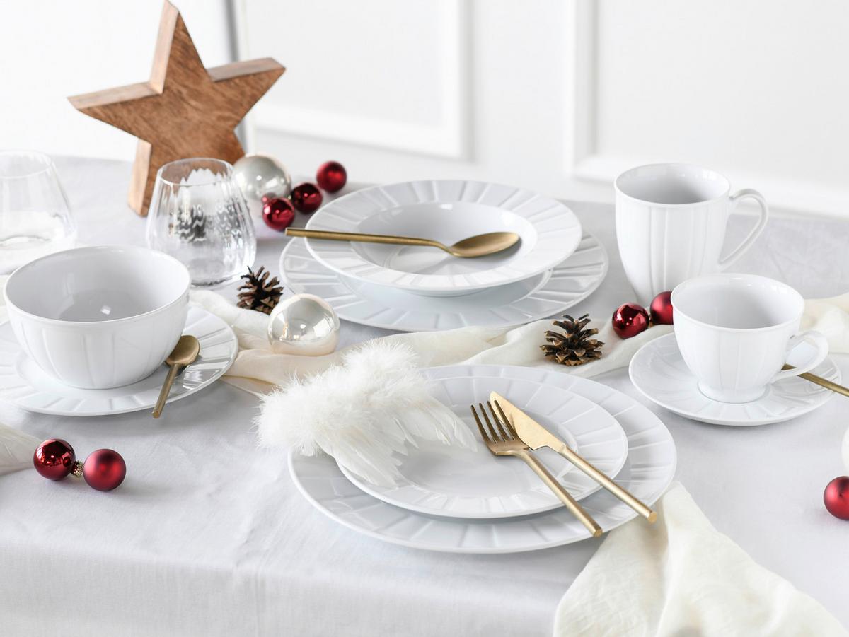 Kombiservice Porzellan 6 Personen Geschirr Set - Weiß, Basics, Keramik - Creatable