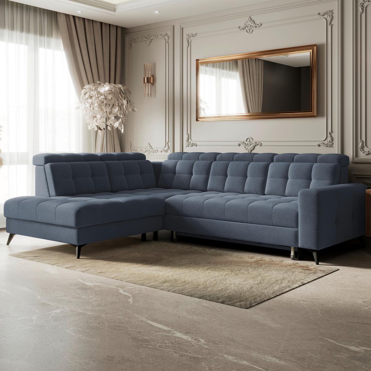 Ecksofa Barletta New Velours Blau, 228x289cm - Blau/Schwarz, ROMANTIK / LANDHAUS, Textil (228/289cm) - Luca Bessoni