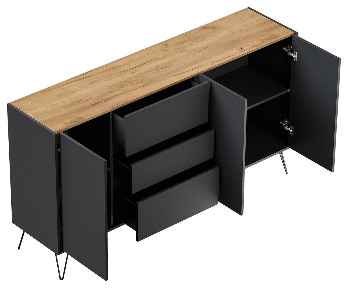 Sideboard Posseik Industrial Eichefarben/graphitf. B: 177cm - Eichefarben/Schwarz, Design, Holzwerkstoff (177/93,6/42cm) - P & B