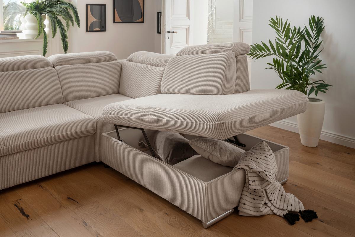 Ecksofa Vasto Beige S: 283x228 cm - Chromfarben/Beige, Design, Textil (283/228cm) - Livetastic