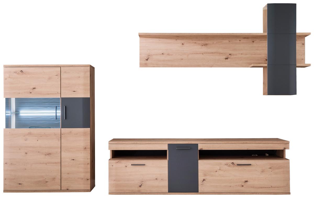 Wohnkombination 3-tlg. Cortona Anthrazit/eichefarben - Klar/Eichefarben, Design, Glas/Holzwerkstoff (310/198/50cm) - Livetastic