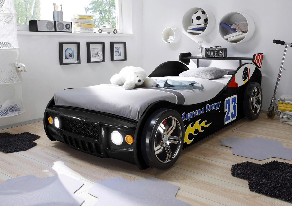 Autobett Energy Rennwagen 90x200 Schwarz mit Beleuchtung - Schwarz, KONVENTIONELL, Holzwerkstoff (90/200cm) - MID.YOU