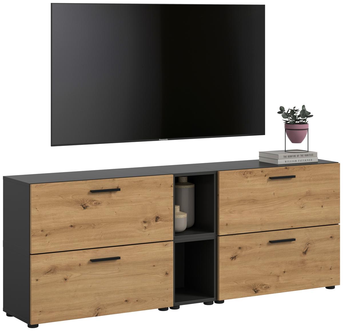 Wohnwand, The One 6, B: 176 cm Artisan Eiche Dekor/Grau - Schwarz/Eiche Artisan, Trend, Holzwerkstoff (176/67/34cm)