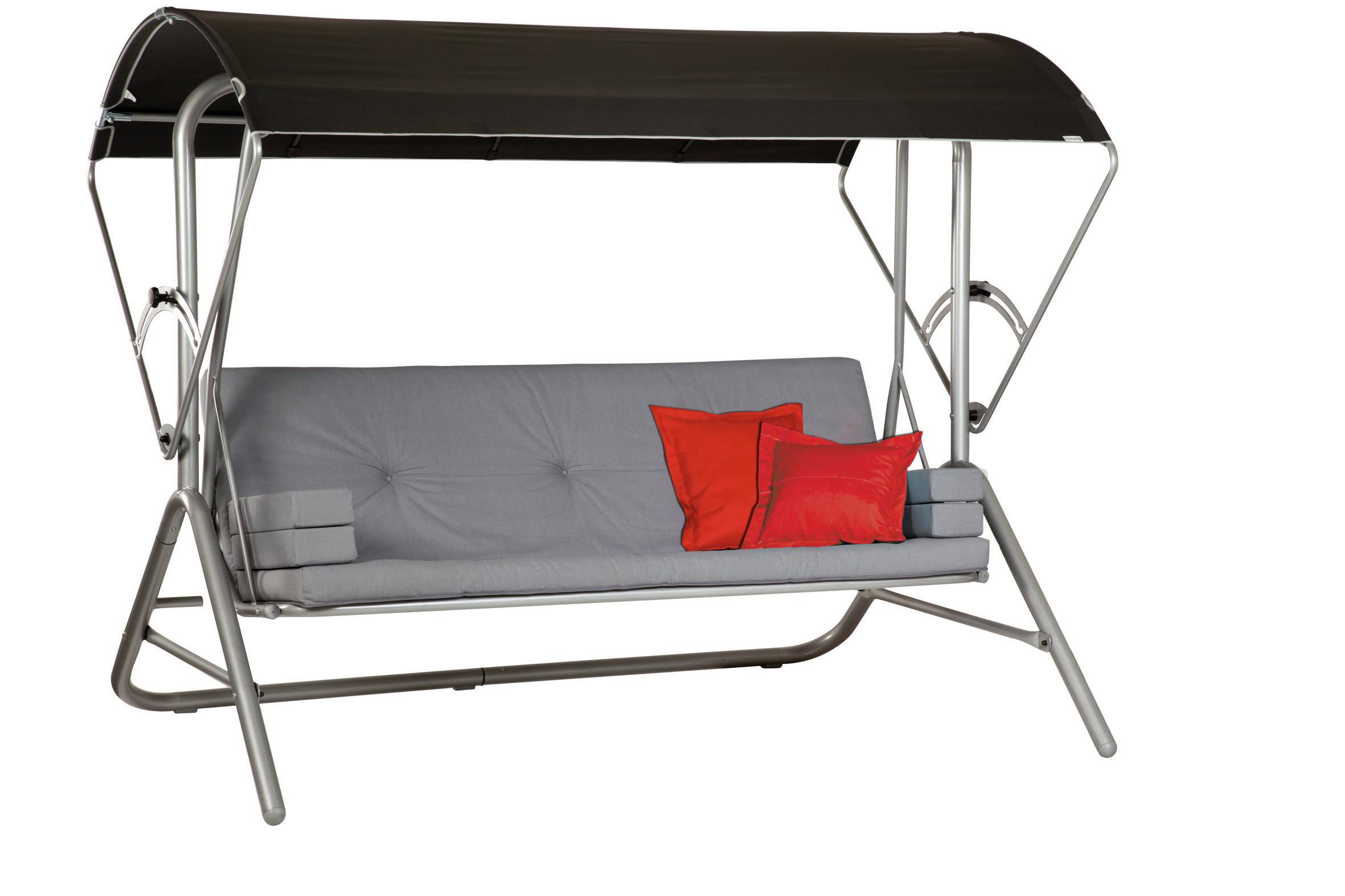 Hollywoodschaukel Mit Sonnendach Star 3-Sitzer - Platinfarben/Anthrazit, Basics, Textil/Metall (217/145/177cm) - Acamp