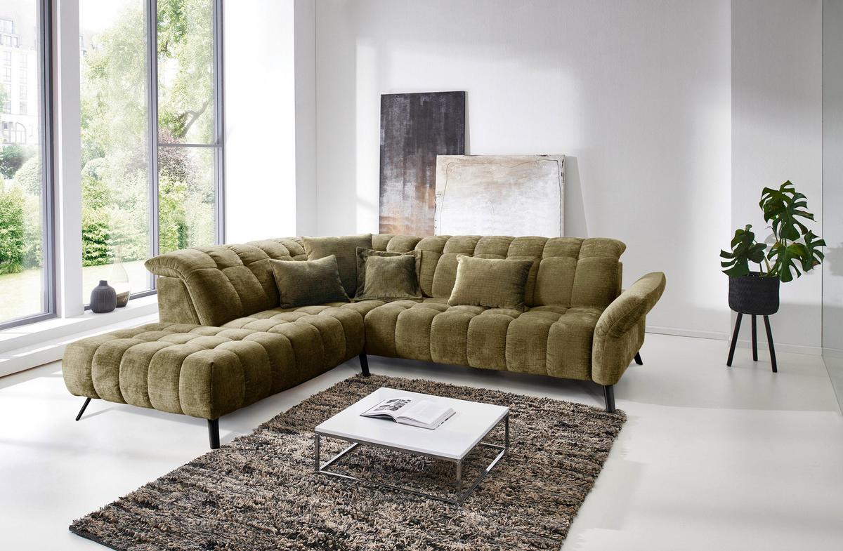 Rohová sedačka NEW YORK, levá, olivově zelený velur - černá/olivově zelená, Moderní, kov/kompozitní dřevo (261/87-104/288cm) - Premium Living