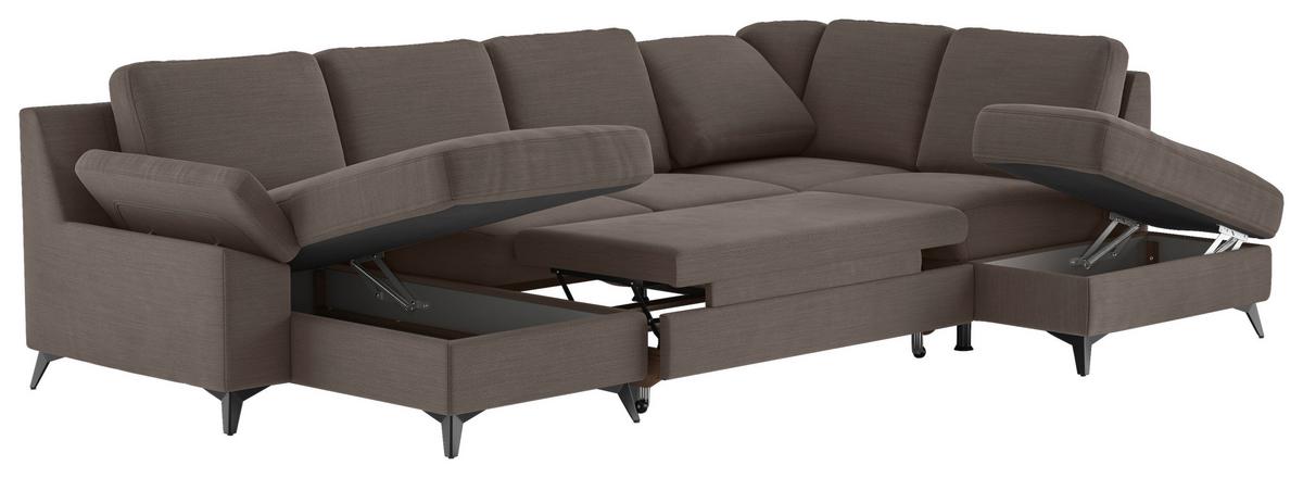 Wohnlandschaft Boom, Dunkelgrau 156x309x204 - Taupe/Schwarz, KONVENTIONELL, Textil (156/309/204cm) - Cotta