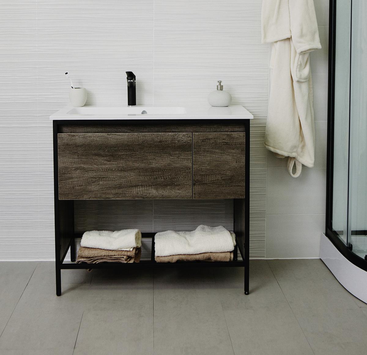 Skřínka s umývadlem Soho š: 91 cm tmavěšedá - bílá/černá, Basics, kov/kompozitní dřevo (91/82/46cm) - Sanotechnik