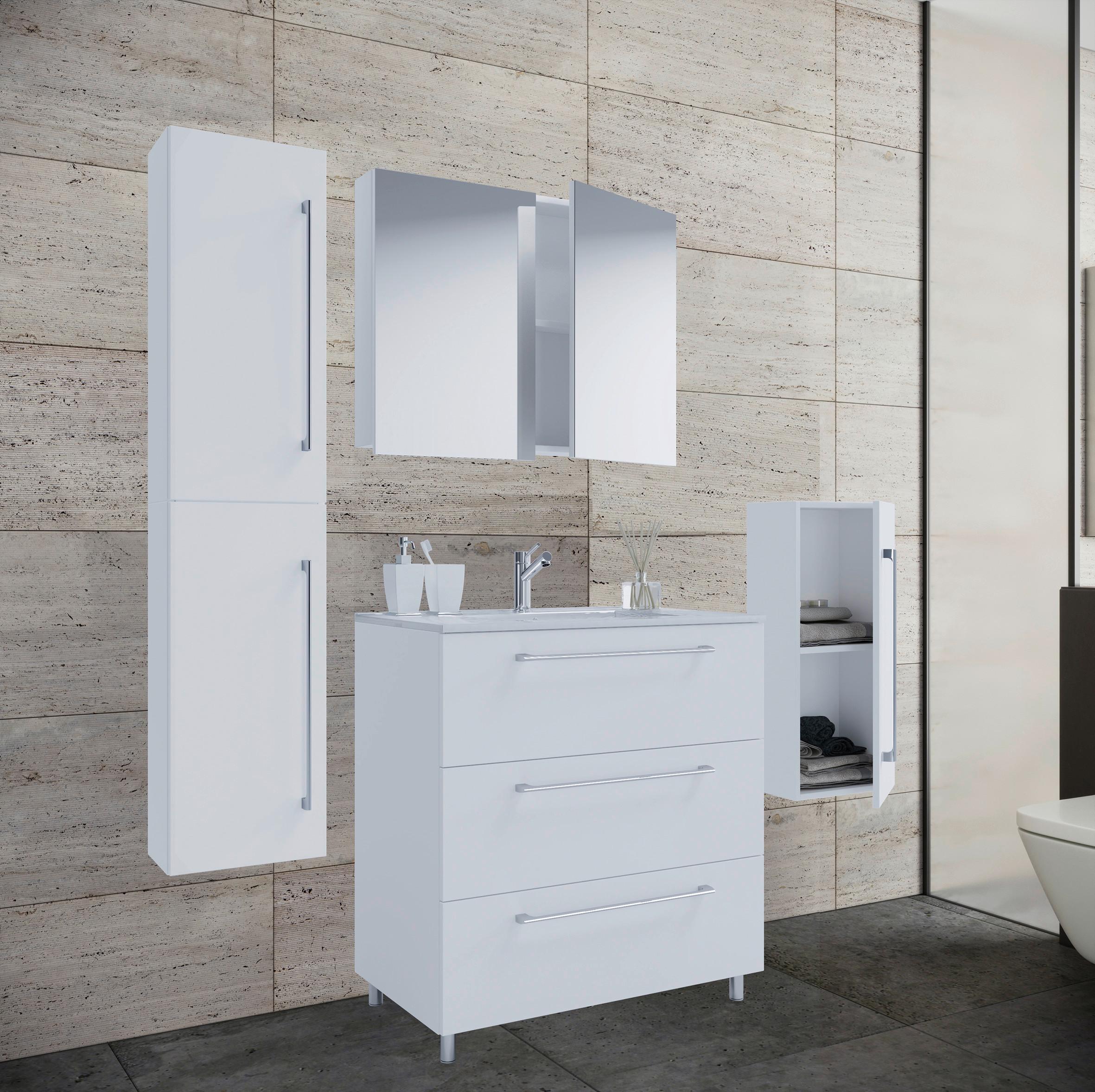 Badezimmer Schubo 5-Teilig Weiß B: 146 cm - Alufarben/Weiß, MODERN, Keramik/Holzwerkstoff (146cm) - MID.YOU