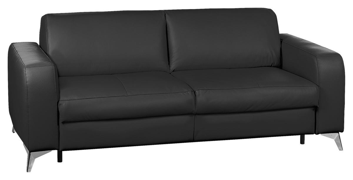 Schlafsofa Aloe Echtleder Schwarz B: 204 Cm - Silberfarben/Schwarz, Design, Leder (204/84/104cm) - Livetastic