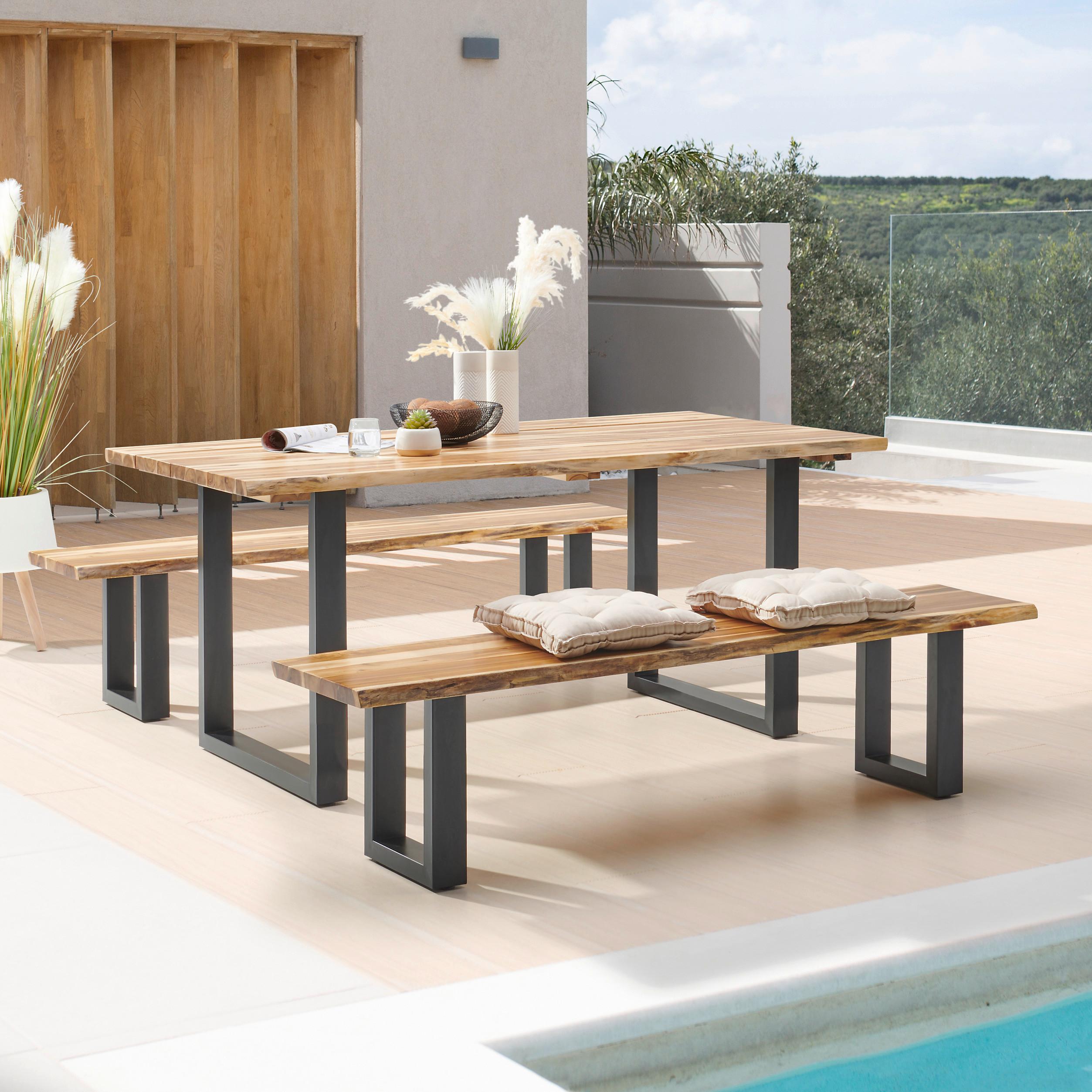 Gartentisch Bern Aus Akazienholz/Metall L: 180 cm - Schwarz/Akaziefarben, MODERN, Holz/Metall (180/76/90cm) - Beldano