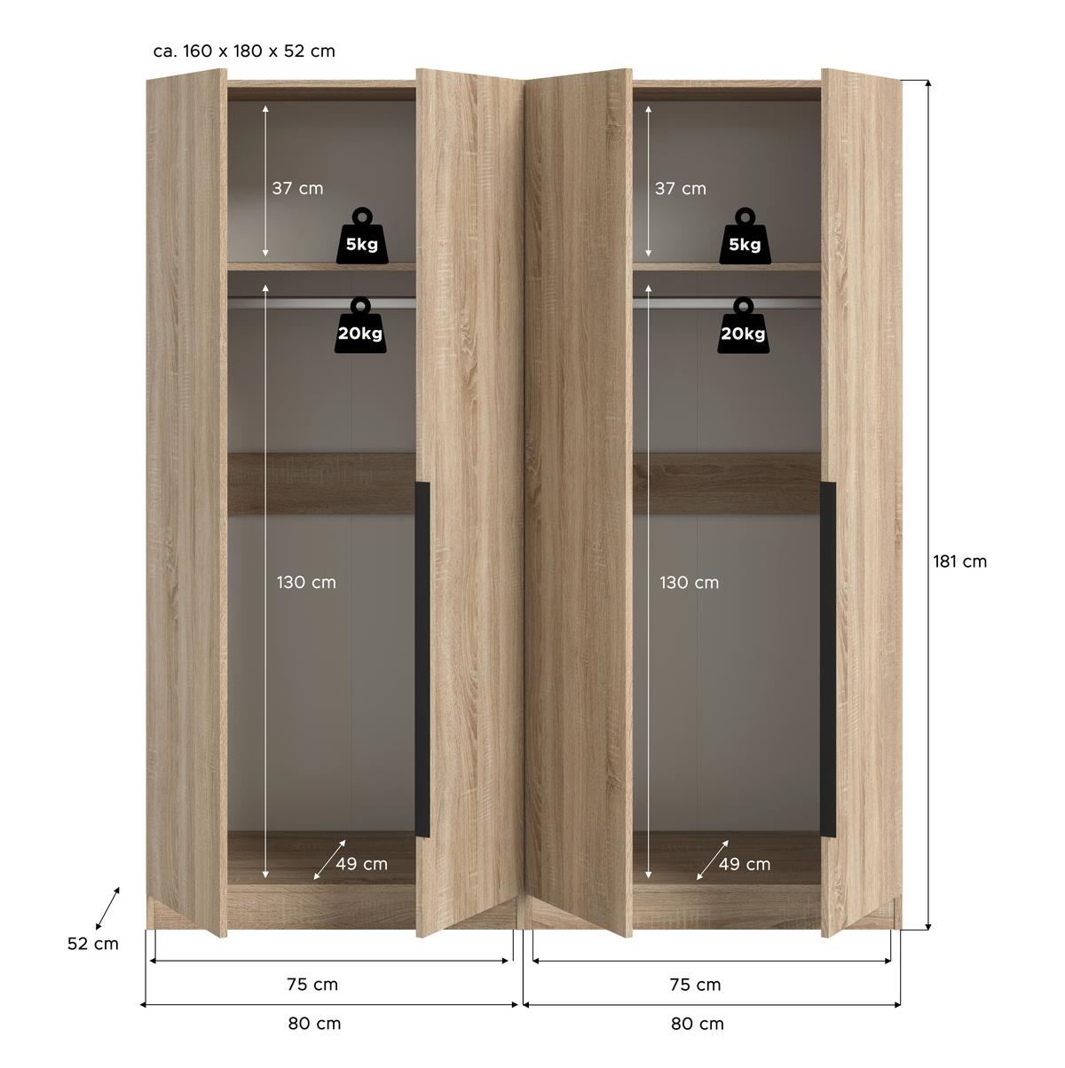 Drehtürenschrank Kopenhagen Sonoma Eiche B: 160 Cm - Sonoma Eiche, MODERN, Holzwerkstoff (160/181/52cm) - MID.YOU